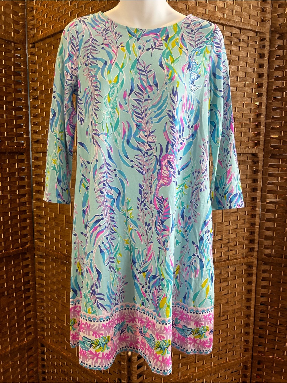 Lilly Pulitzer Ophelia Dress Blue Oasis Seahorse Print Open Back S